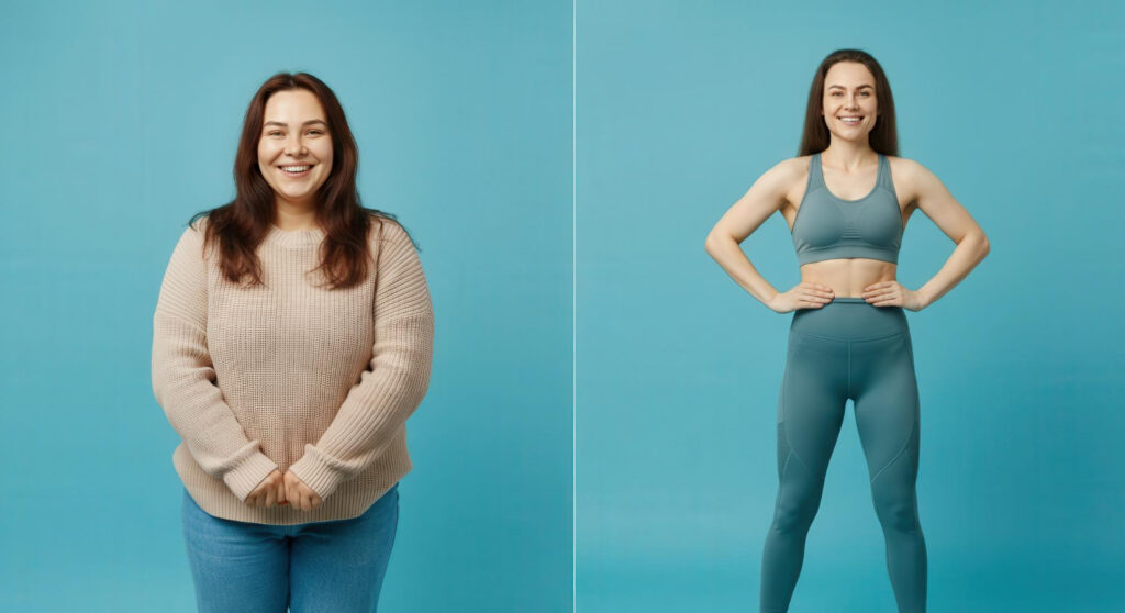 semaglutide vs tirzepatide fogyás előtte utána női test átalakulás összehasonlítás